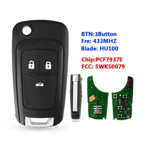 3 Button Flip Remote Key 434Mhz For Opel Valeo 46 Locked(5WK50079)