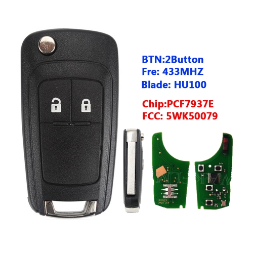 2 Button Flip Remote Key 434Mhz For Opel Astra J And Insignia With PCF7937E (5WK50079)