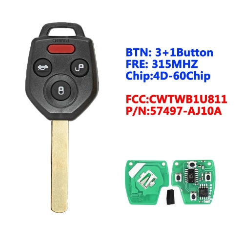 CWTWB1U811 4D60 Chip Remote Smart Car Key For Subaru Legacy Outback Tribeca B9 CrossTrek 315Mhz 3+1 4 Buttons