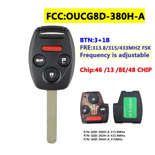 OUCG8D-380H-A Remote Key For Honda Accord With 46/ 13 /8E/ 48 Chip 3+1Button