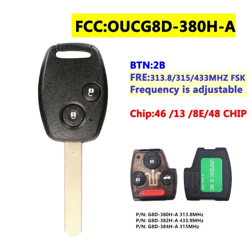 OUCG8D-380H-A Remote Key For Honda Accord With 46/ 13 /8E/ 48 Chip 2Button