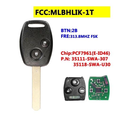 MLBHLIK-1T 2BTN Remote Key For Honda 313.8Mhz