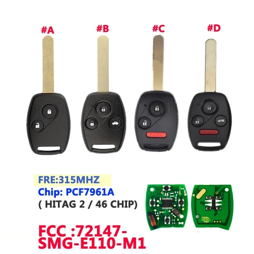 72147-SMG-E110-M1 ID46 Chip Car Remote Control Key Circuit Board For Honda 315Mhz 2/ 3/ 2+1/ 3+1Button