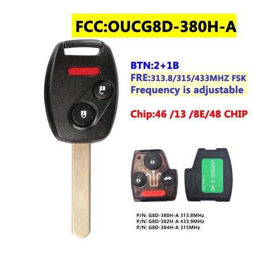 OUCG8D-380H-A Remote Key For Honda Accord With 46/ 13 /8E/ 48 Chip 2+1Button