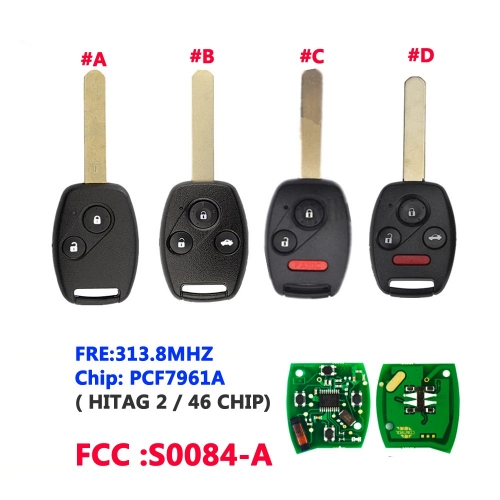 S0084-A ID46 Chip Car Remote Control Key Circuit Board For Honda 313.8Mhz 2/ 3/ 2+1/ 3+1Button