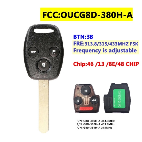 OUCG8D-380H-A Remote Key For Honda Accord With 46/ 13 /8E/ 48 Chip 3Button