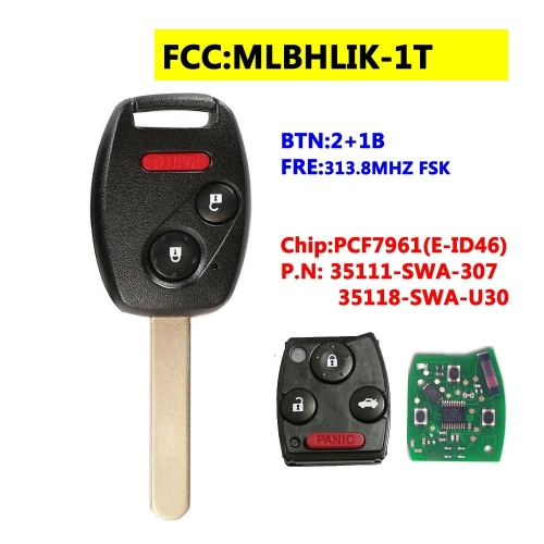 MLBHLIK-1T 2+1BTN Remote Key For Honda 313.8Mhz