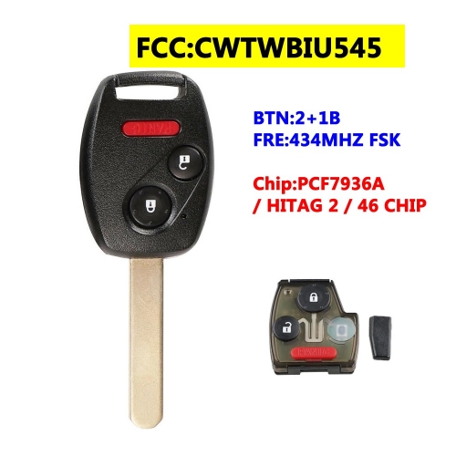 CWTWB1U545 2+1BTN Remote Key For Honda 434Mhz FSK 46 Chip