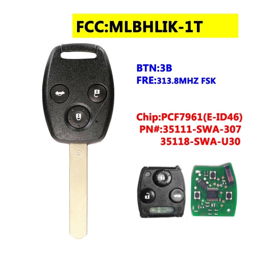 MLBHLIK-1T 3BTN Remote Key For Honda 313.8Mhz