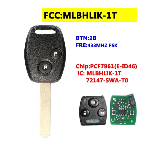 MLBHLIK-1T 2BTN Remote Key For Honda 433Mhz