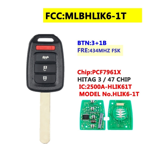 MLBHLIK6-1T Remote Key For Honda CRV HR-V 3+1Button 434Mhz