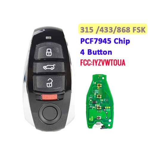 3+1 ButtonTouareg 2011-2016 Remote Control Car Key Fob 315MHz/ 433Mhz /868Mhz PCF7945A Chip ( IYZVWTOUA)