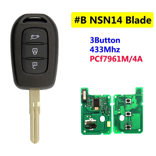 #B 3 Buttons Remote Key For Renault With PCF7961M/4A Chip With NSN14 Blade