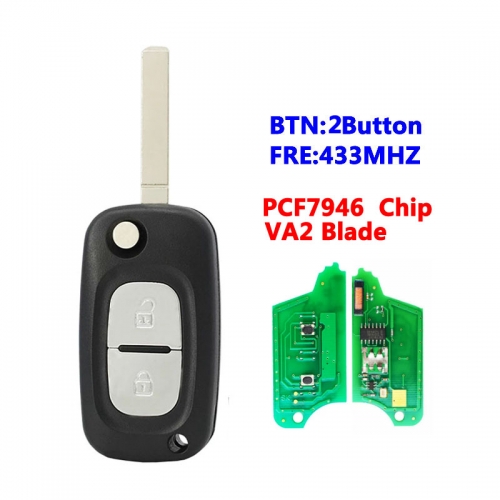 2 Buttons PCF7946 Chip Flip Key For Renault Key 433MHZ VA2 Blade