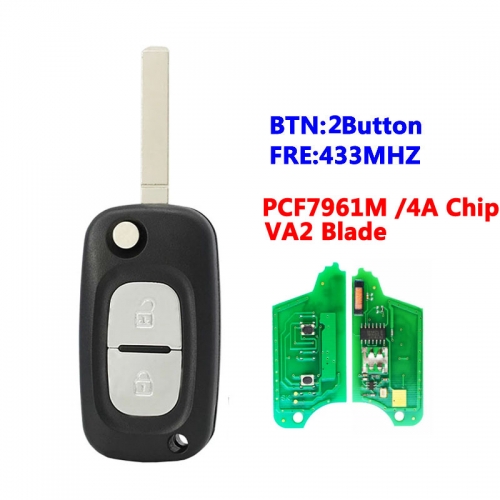 2 Buttons PCF7961M/4A Chip Flip Key For Renault Key 433MHZ VA2 Balde
