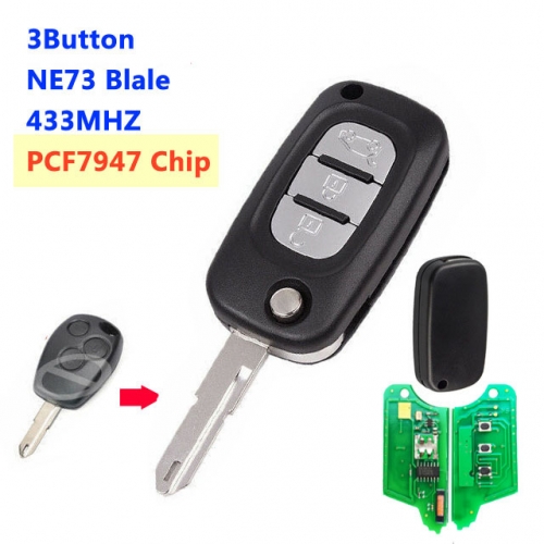 3 Buttons Remodeling Flip Key For Renault PCF7947 Chip With NE73 Blade