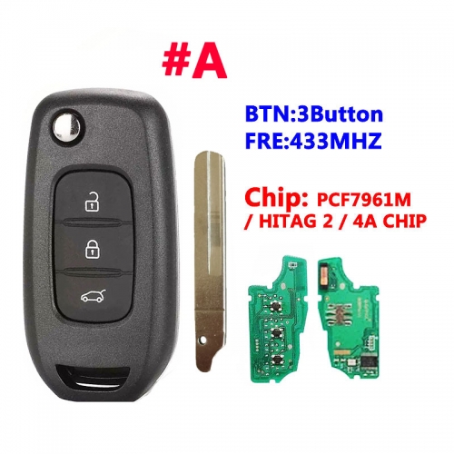 #A 3 Buttons Flip Remote Key For Renault With PCF7961M/4A Chip