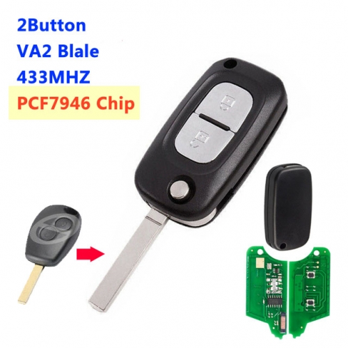 2 Buttons Remodeling Flip Key For Renault PCF7946 Chip With VA2 Blade