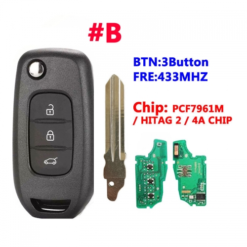 #B 3 Buttons Flip Remote Key For Renault With PCF7961M/4A Chip HU136 Blade