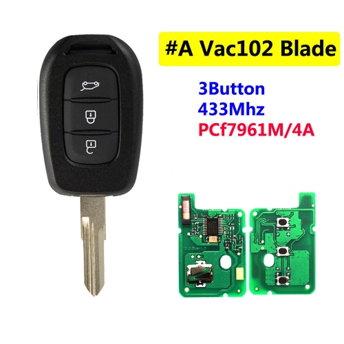 #A 3 Buttons Remote Key For Renault With PCF7961M/4A Chip With VAC102 Blade