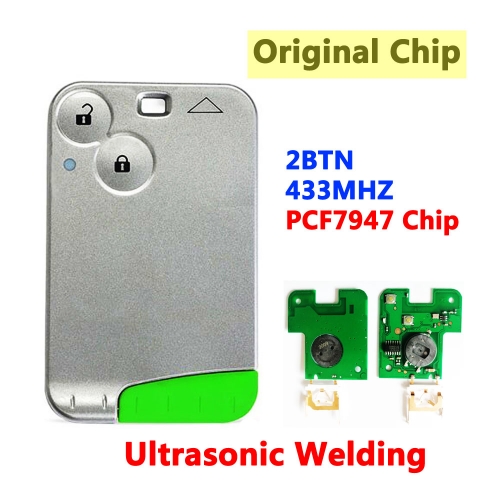 2 Button Smart Key Card 433Mhz ID46 PCF7947 Chip For Renault Laguna Without Logo With Green Blade