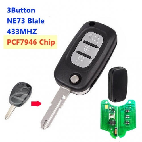 3 Buttons Remodeling Flip Key For Renault PCF7946 Chip With NE73 Blade