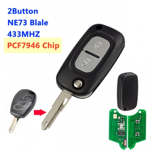 2 Buttons Remodeling Flip Key For Renault PCF7946 Chip With NE73 Blade