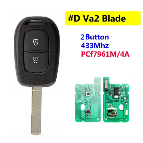 #D 2 Buttons Remote Key For Renault With PCF7961M/4A Chip With VA2 Blade