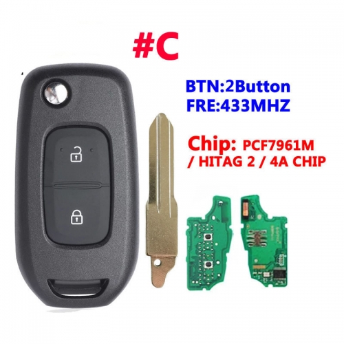#C 2 Buttons Flip Remote Key For Renault With PCF7961M/4A Chip VAC102 Blade