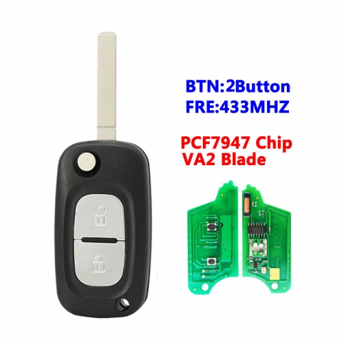 2 Buttons PCF7947 Chip Flip Key For Renault Key 433MHZ VA2 Blade