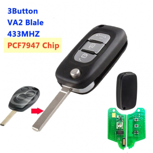 3 Buttons Remodeling Flip Key For Renault PCF7947 Chip With VA2 Blade