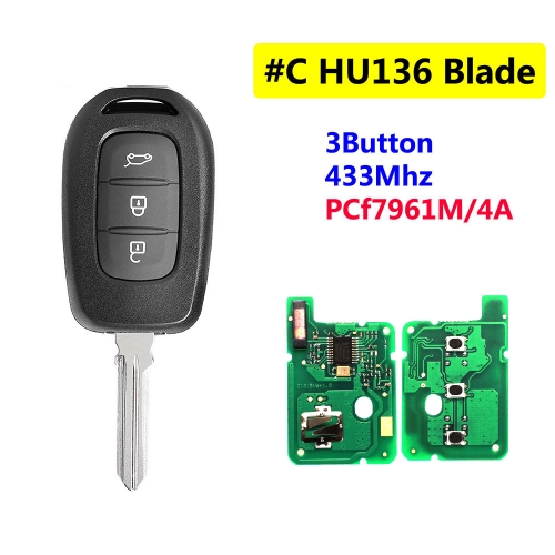#C 3 Buttons Remote Key For Renault With PCF7961M/4A Chip With HU136 Blade