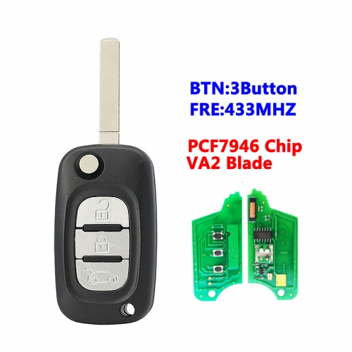 3 Buttons PCF7946 Chip Flip Key For Renault Key 433MHZ VA2 Blade