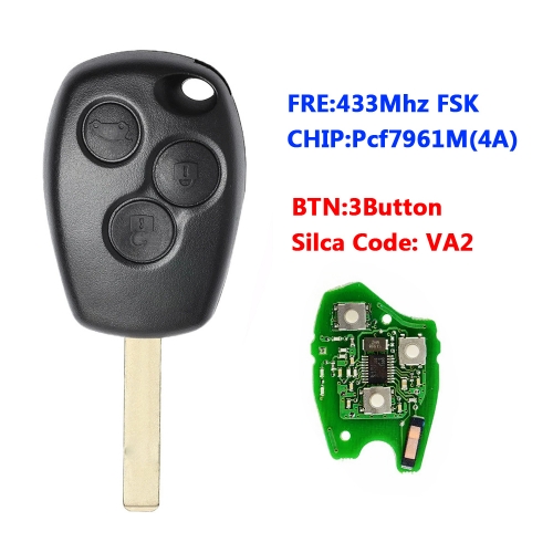 3 Button Remote Car Key 433mhz With PCF7961M/4A Chip  With VA2 Blade Round Button