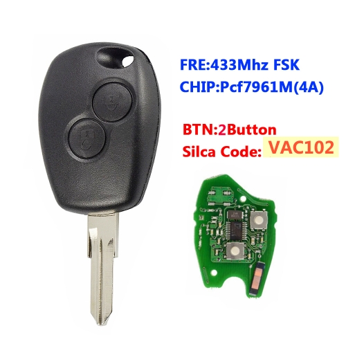 2 Buttons Remote Car Key 433mhz With PCF7961M/4A With VAC102 Blade Round Button