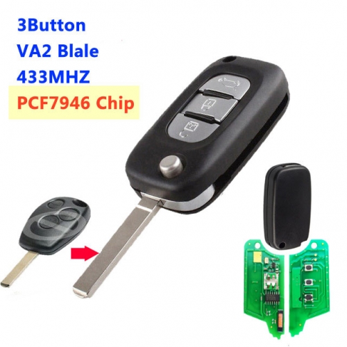 3 Buttons Remodeling Flip Key For Renault PCF7946 Chip With VA2 Blade