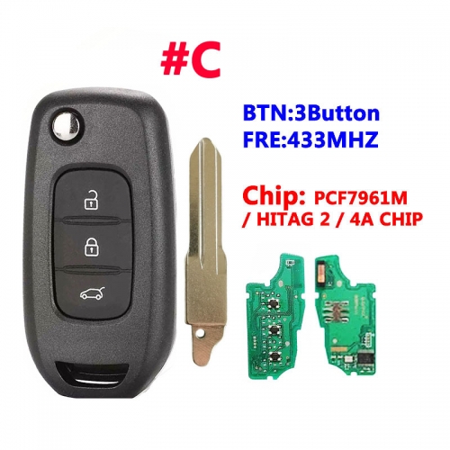 #C 3 Buttons Flip Remote Key For Renault With PCF7961M/4A Chip VAC102 Blade