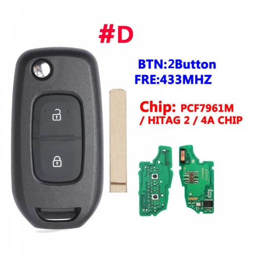 #D 2 Buttons Flip Remote Key For Renault With PCF7961M/4A Chip VA2 Blade