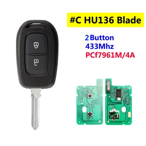 #C 2 Buttons Remote Key For Renault With PCF7961M/4A Chip With HU136T Blade