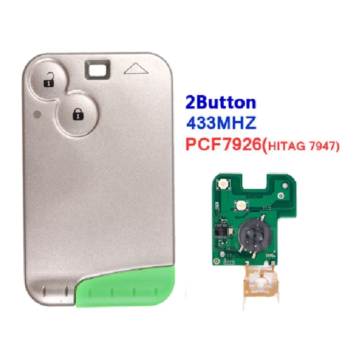 2 Button Smart Key Card 433Mhz ID46 PCF7926 Chip For Renault Laguna Without Logo With Green Blade
