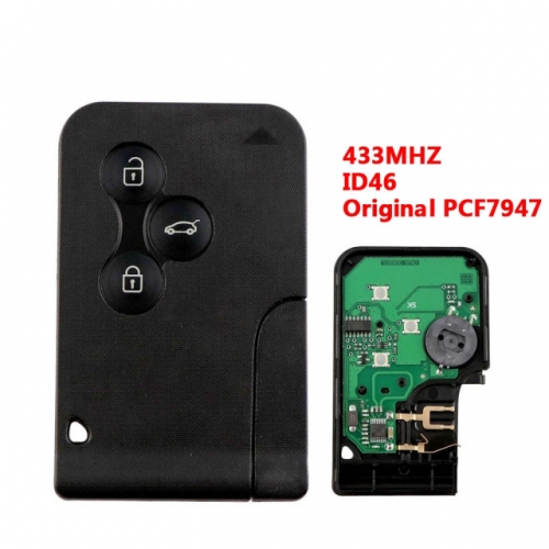 3 Button Smart Key Card 433Mhz ID46 PCF7947 Chip For Renault Megane 2 3 Scenic Grand 2003-2008 Remote Car Key