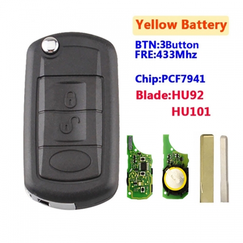 For Old Landrover Discovery 3 Button Flip Key 433Mhz With PCF7941 Chip (Yellow Battery)