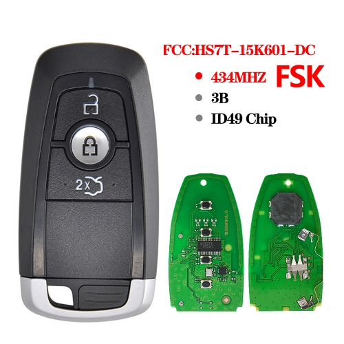 ID49 ASK/FSK 434Mhz 3 Button Smart Card For Ford Fcc#New HS7T-15K601-DC