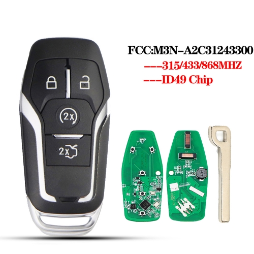 4 Button Smart Card For Ford M3N-A2C31243300  315/433/868MHZ