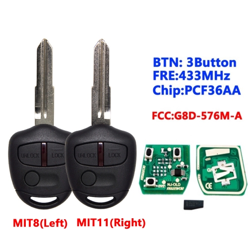 3 Button 433MHz ID46 Chip for Mitsubishi Lancer 2009-2014 FCC ID: G8D-576M-A MIT11/MIT8 Blade