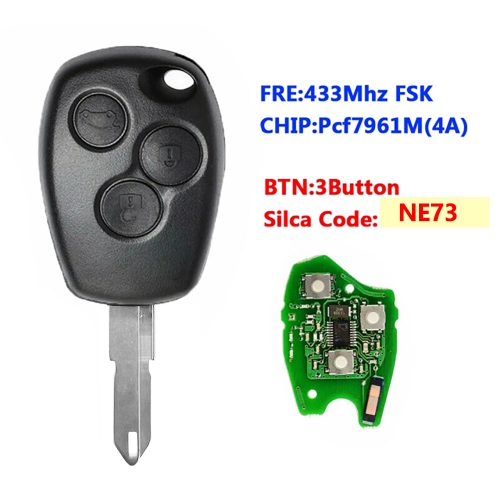 3 Button Remote Car Key 433mhz With PCF7961M/4A Chip With NE73 Blade Round Button