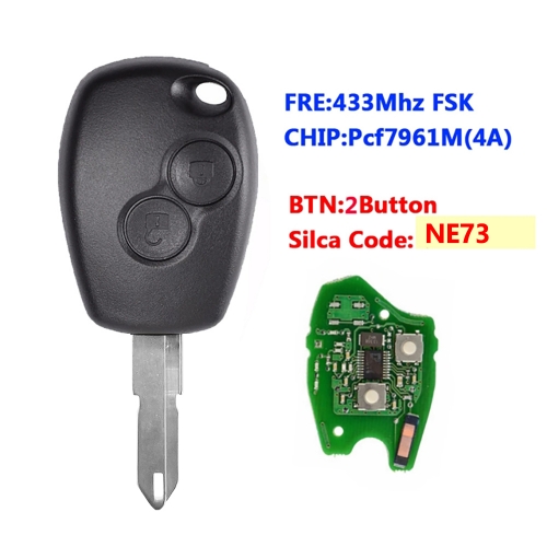 2 Buttons Remote Car Key 433mhz With PCF7961M/4A Chip With NE73 Blade Round Button