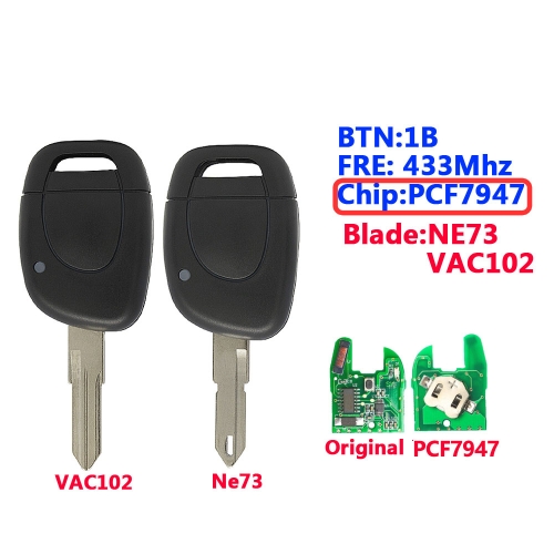 1 Button Remote Key With PCF7947 Chip NE73/ VAC102 Blade For Renault Twingo Clio
