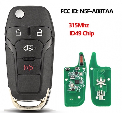 N5F-A08TAA Folding Remote Smart Car Key For Ford Escort Fusion Transit F150 F250 ID49 Chip 315MHZ 3+1Buttons