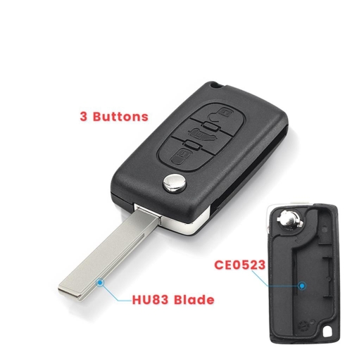 3BTN Flip Key Shell For Citroen And Peugeot HU83 Blade(0523/VAN BTN)